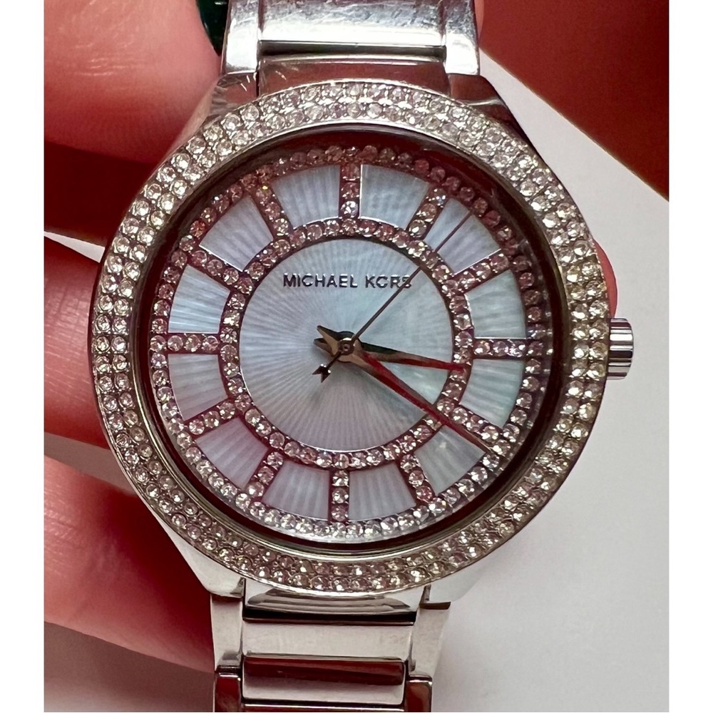 Michael Kors Silver Diamond Watch with Blue Mother of Pearl Face
